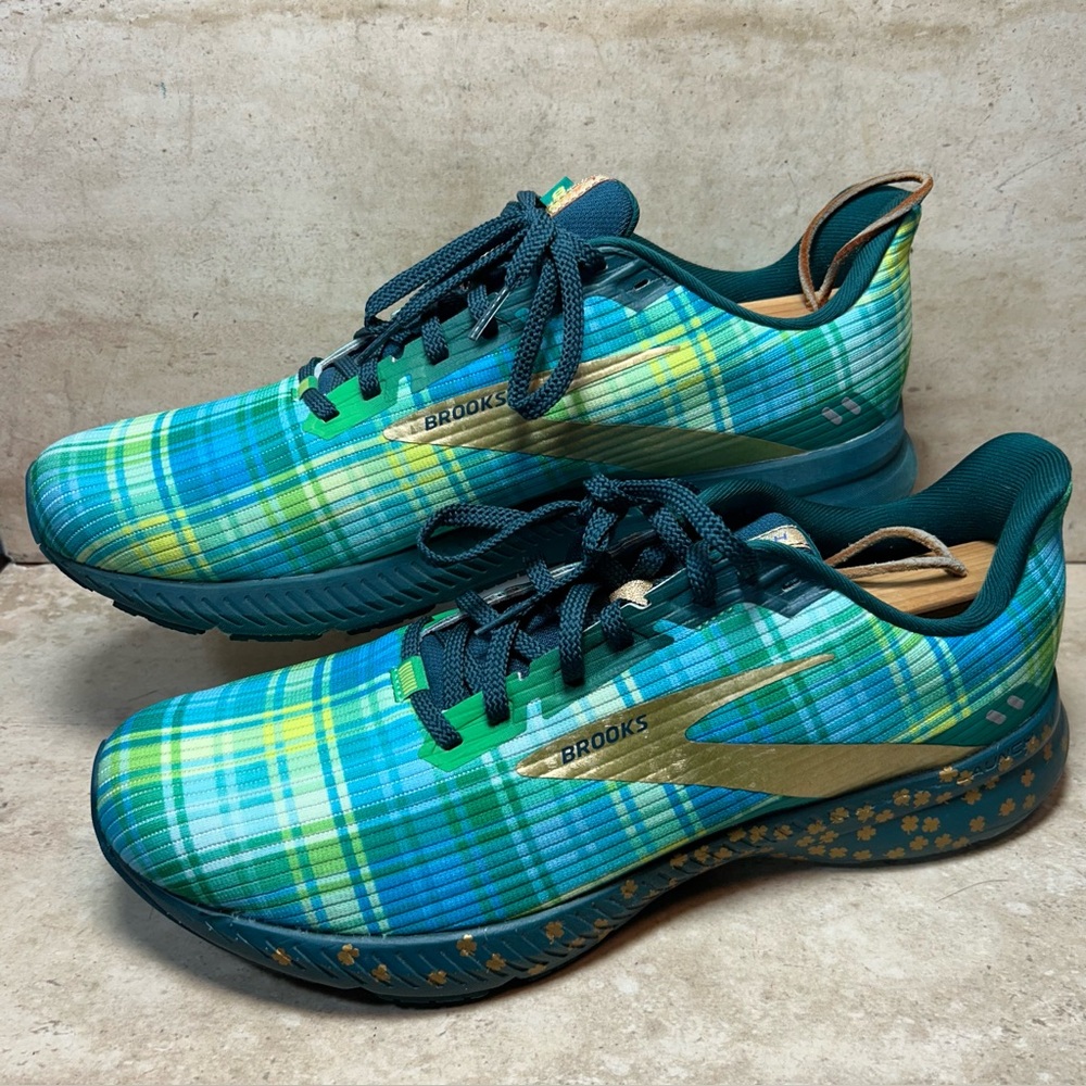 Brooks Launch 8 Run Lucky Mens 13 St. Patrick's Day Green Plaid 1103581D326
